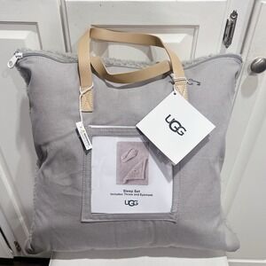 UGG Sherpa Sleep Set Dove Gray Plush Throw Blanket Eyemask Cozy Gift - NEW